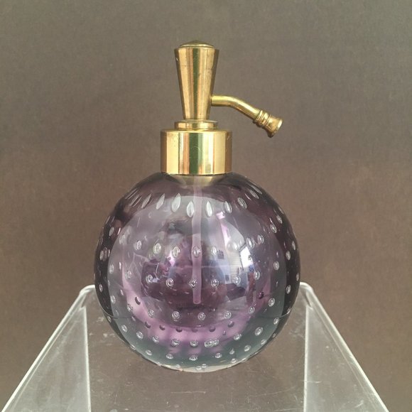 Vintage Tilso Perfume Bottle Amethyst Controlled Bubble Art Glass Brass Japan - Picture 1 of 8